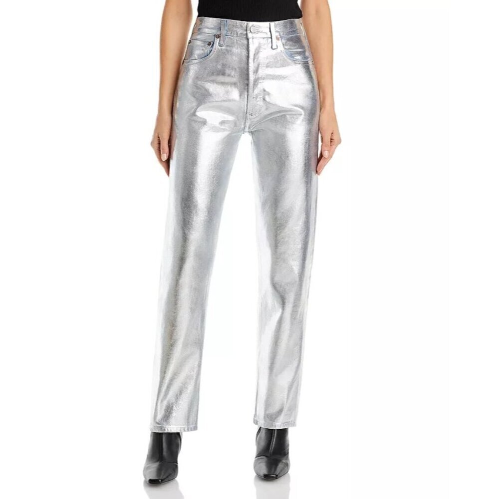 NWOT AGOLDE '90s Metallic Pinch Waist High Rise Pants Size 26